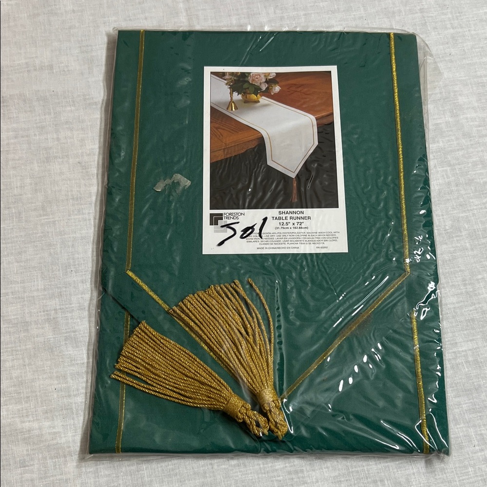 🌞 Elegant Formal Green Table Runner w/Gold Accent & tassel 12.5” x 72”